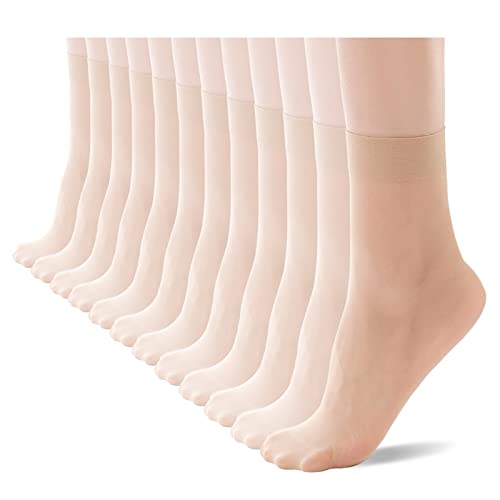 YAGAXI Damen Alltagssöckchen aus Nylon mit transparentem Knöchel - 12er-Pack, 20 Den, verstärkte Zehen mit Komfortbund（Hautfarb） von YAGAXI
