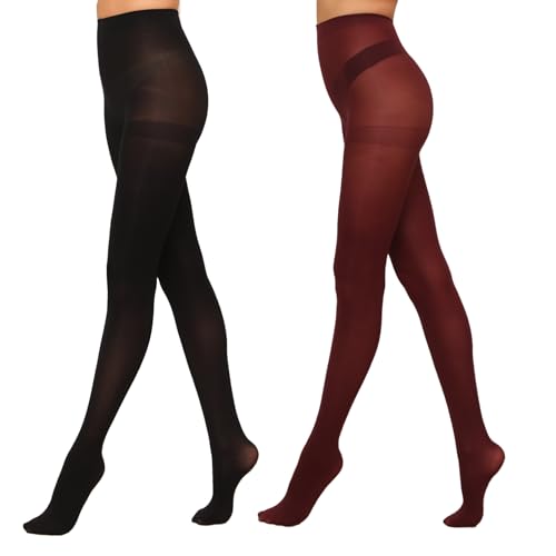 YAGAXI 2 Paar Halb Blickdicht Bauchweg Strumpfhosen für Damen,40Den Shape Seiden Fein Strumpfhosen Damen Reißfest,Strumpfhose Ohne Naht Unkaputtbar Für Frauen(red-L) von YAGAXI