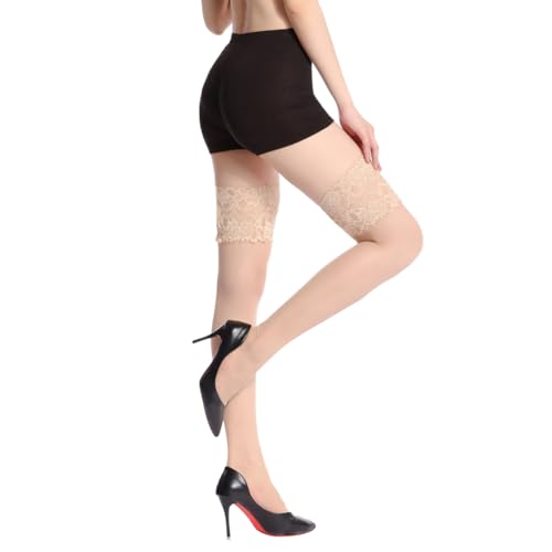 YAGAXI Damen Oberschenkel-hohe Sheer-Strümpfe - 15D Spitzenborte mit Silikon Seidig Halbtransparente Nylon-Strumpfhose Socken(Hautfarbe - 15D,L) von YAGAXI