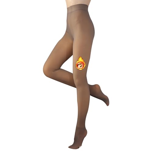 YAGAXI Thermo Strumpfhosen für Damen Winter,Gefütterte Strumpfhose,Wärmende Fleece Strumpfhose,Gefälschte Durchscheinend Plüsch Strümpfe (S-M, Kaffee) von YAGAXI