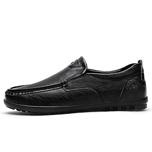 YAGFYg Schuhe Smoking-Loafer für Herren, echtes Leder, Nahtdetails, runde Zehenpartie, Flacher Absatz, leicht, widerstandsfähig, Slip-On zum Fahren von YAGFYg