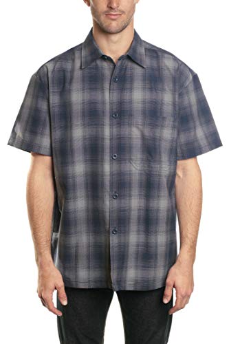 YAGO Herren Casual Kariert Relaxed Fit Button Down Kurzarm Arbeitshemd - Blau - XX-Large von YAGO
