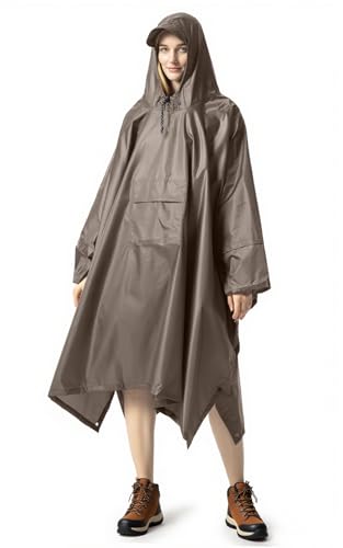 YAHMIA Regenponcho Lang Damen Wasserdicht Regenmantel Regenjacke Unisex mit Kapuze für Erwachsene Herren, Braun von YAHMIA