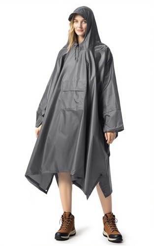 YAHMIA Regenponcho Lang Damen Wasserdicht Regenmantel Regenjacke Unisex mit Kapuze für Erwachsene Herren, Dunkelgrau von YAHMIA