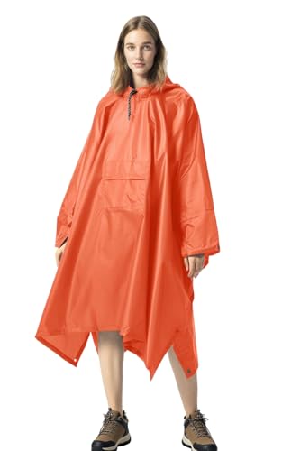 YAHMIA Regenponcho Lang Damen Wasserdicht Regenmantel Regenjacke Unisex mit Kapuze für Erwachsene Herren, Orange von YAHMIA