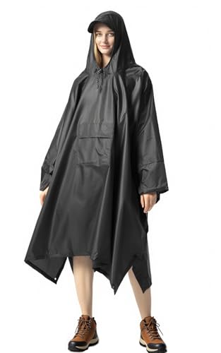 YAHMIA Regenponcho Lang Damen Wasserdicht Regenmantel Regenjacke Unisex mit Kapuze für Erwachsene Herren, Schwarz von YAHMIA