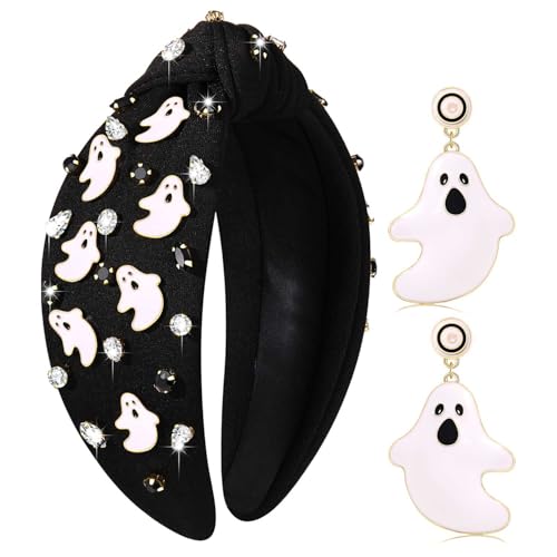 YAHPERN Halloween-Stirnband für Damen, Boo Hocus Pocus geknotetes Stirnband, verzierte Kristall-Stirnbänder, Halloween-Zubehör (Muster E) von YAHPERN