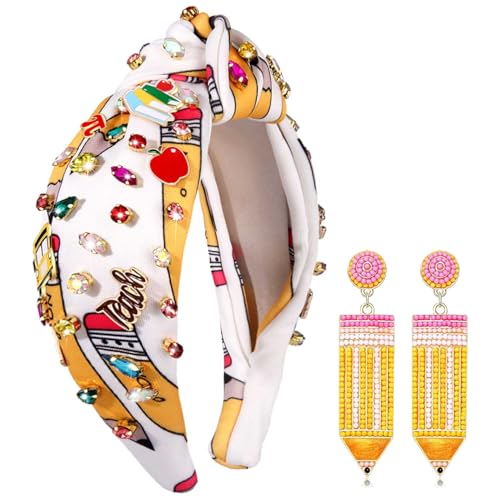 YAHPERN Lehrer-Stirnband für Frauen – breiter geknoteter Bleistiftkreide, Apfel, Schullehrer, Wertschätzungsgeschenk (Muster C) von YAHPERN