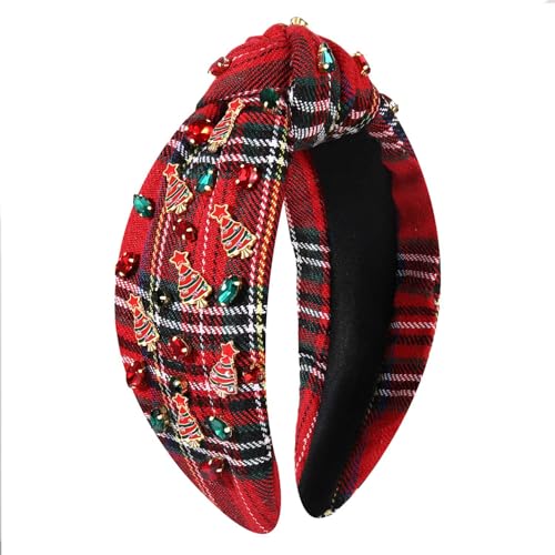 YAHPERN Weihnachts-Stirnband für Damen, mit Schmucksteinen besetzt, mit Schleife, Baum, Schneeflocke, geknotetes Haarband, Urlaub, Weihnachten, Haarschmuck von YAHPERN