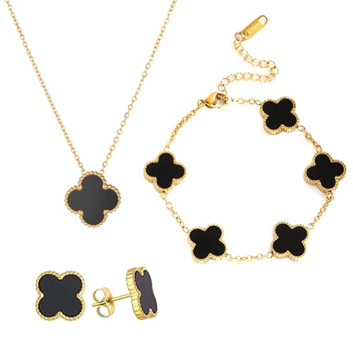 YAHUNI Vierblättriges Glücksklee Schmuckset 18k Vergoldet Vierblättriges Kleeblatt Schmuckset Anhänger Halskette Ohrstecker Armband Emaille Schmuck Set Für Muttertagsgeschenke Geschenke Valentinstag YAHUNI Vierblättriges Glücksklee Schmuckset 18k Vergoldet Vierblättriges Kleeblatt Schmuckset Anhänger Halskette Ohrstecker Armband Emaille Schmuck Set Für Muttertagsgeschenke Geschenke Valentinstag von YAHUNI