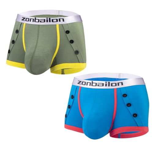 YAHWULAI Herren Boxershorts Bambus Bambusfaser Bulge Enhancing Unterwäche Boxer mit Big Ball Pouch Soft Grün Blau XXL von YAHWULAI