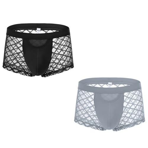 YAHWULAI Herren Boxershorts Bequem und Atmungsaktiv Männer Unterwäsche Durchsichtig mit Gitterartigem Design 2 Multi L von YAHWULAI