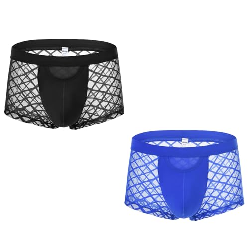 YAHWULAI Herren Boxershorts Bequem und Atmungsaktiv Männer Unterwäsche Durchsichtig mit Gitterartigem Design 2 Multi XL von YAHWULAI