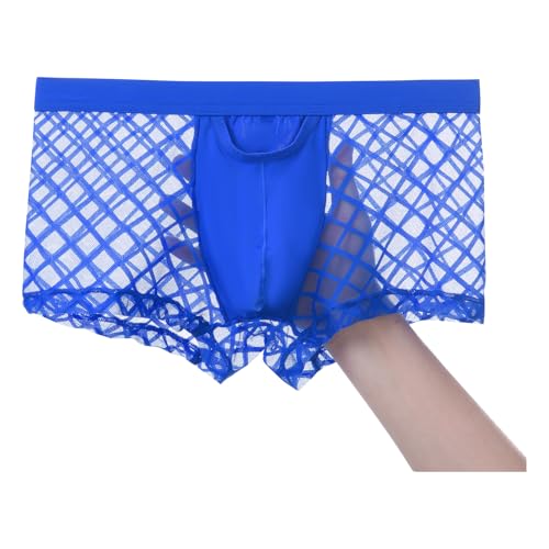 YAHWULAI Herren Boxershorts Bequem und Atmungsaktiv Männer Unterwäsche Durchsichtig mit Gitterartigem Design Blau XL von YAHWULAI