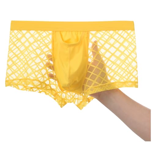 YAHWULAI Herren Boxershorts Bequem und Atmungsaktiv Männer Unterwäsche Durchsichtig mit Gitterartigem Design Gelb L von YAHWULAI
