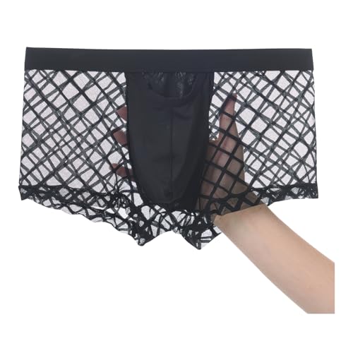 YAHWULAI Herren Boxershorts Bequem und Atmungsaktiv Männer Unterwäsche Durchsichtig mit Gitterartigem Design Schwarz L von YAHWULAI