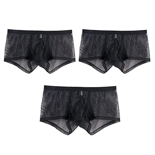 YAHWULAI Mens Sexy Mesh See Through Boxer Slips Unterwäsche Sheer Bulge Enhancing Pouch Transparent Stretch Trunks 2XL Black 3 Pack von YAHWULAI