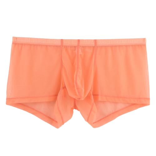 YAHWULAI Mens Sexy Mesh See Through Boxer Slips Unterwäsche Sheer Bulge Enhancing Pouch Transparent Stretch Trunks XL Orange von YAHWULAI
