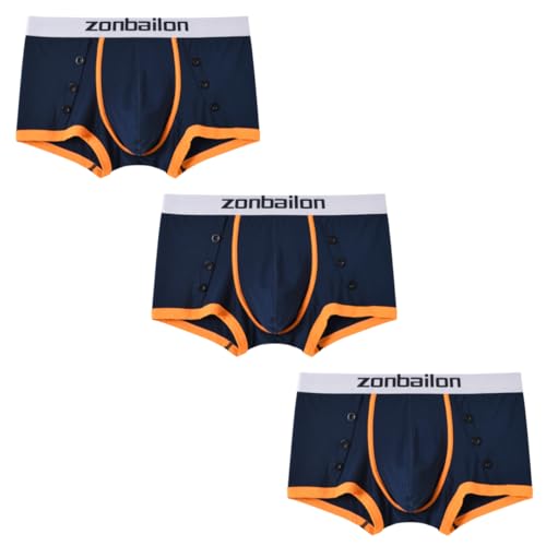 YAHWULAI Herren Boxershorts Bambus Bambusfaser Bulge Enhancing Unterwäche Boxer mit Big Ball Pouch Soft 3 Packs Dunkelblau L von YAHWULAI