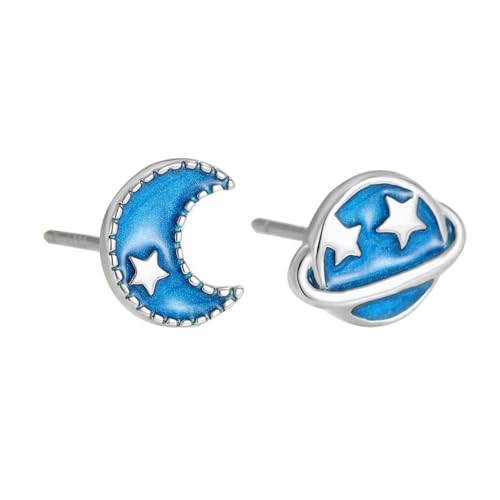 925er Ohrringe Damen, Blauer Planet Mond Asymmetrische Ohrringe, Temperament Persönlichkeit Weibliche Tropfglasur Ohrringe, Hochzeit Verlobung Mädchen Ohrnadel Schmuck Accessoire von YAIEWNE