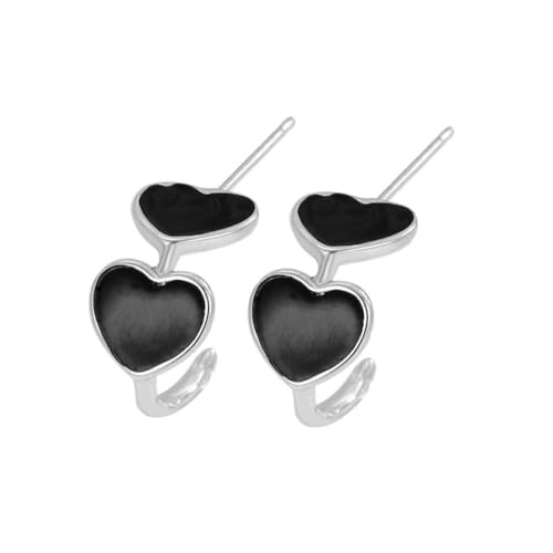925er Ohrringe Damen, Schwarze Liebes-Herzform-Ohrringe, Einfache, Süße, Coole Mode-Glasur-Ohrringe, Hochzeit, Verlobung, Mädchen-Ohrnadel-Schmuck-Accessoire von YAIEWNE