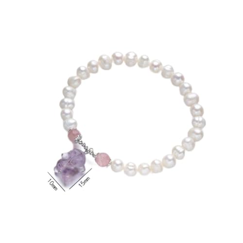 YAIEWNE 925 Amethyst Kaninchen Bär Perle Armreif Mode Weibliche Elegante Anhänger, Verstellbare Perlen Manschette Weibliche Schmuck Festival Geschenk Freundschaft von YAIEWNE