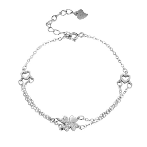 YAIEWNE 925 Doppelschicht-Kristall-Blumen-Anhänger-Armband, Glücksgras-Armreif Für Frauen, Verstellbare Perlenmanschette, Unisex-Schmuck, Festival-Geschenk, Freundschaft von YAIEWNE