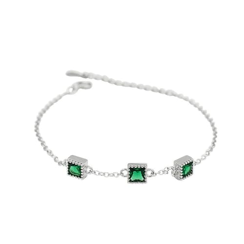 YAIEWNE 925 Grünes Kristall-Quadrat-Smaragd-Armband, Vielseitiger Personalisierter Trendiger Schmuck, Verstellbare Perlenmanschette, Unisex-Schmuck, Festival-Geschenk, Freundschaft von YAIEWNE