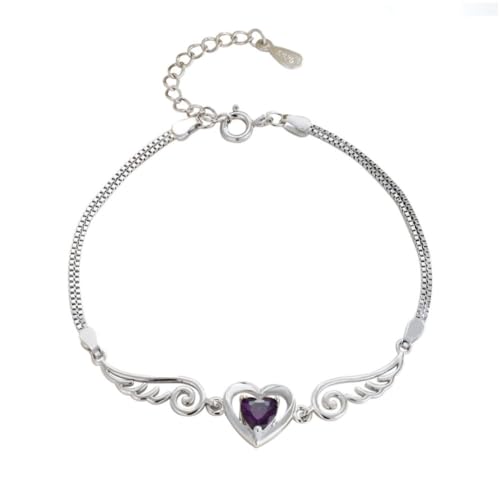 YAIEWNE 925 Lila Diamant-Engelsflügel-Herzarmband, Leichte Luxus-Handschlaufe Für Frauen, Verstellbare Perlenmanschette, Unisex-Schmuck, Festival-Geschenk, Freundschaft von YAIEWNE