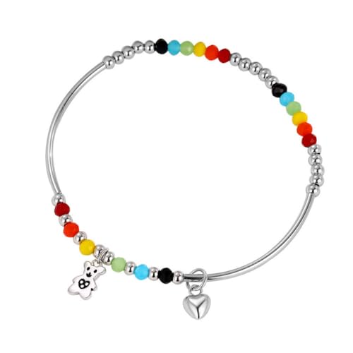 YAIEWNE 925 Love Teddybär Regenbogen Elastischer Armreif, Personalisiertes Einfaches Perlen-Cartoon-Armband, Verstellbare Perlenmanschette Unisex Schmuck Festival Geschenk Freundschaft von YAIEWNE