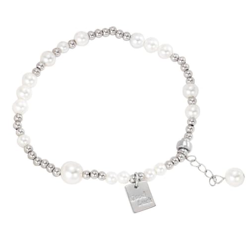 YAIEWNE Armband, 925 Word Good Lucky Square Pearl Quastenarmband, Leichter Luxus-Armreif Für Frauen, Verstellbare Perlenmanschette, Schmuck, Festival-Geschenk? Freundschaft von YAIEWNE