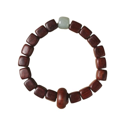 YAIEWNE Armband, Hölzerne Rote Sandelholz-Jade, Literarischer Vintage-Stil, Trägt Elegantes Zen-Armband Mit Einfachen Quadratischen Perlen, Verstellbare Elastische Perlenmanschette, Unisex-Schmuck, von YAIEWNE