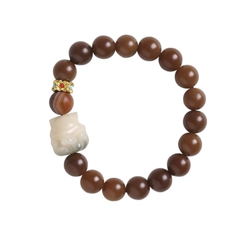 YAIEWNE Armband, Natürliche Verwitterte Bodhi-Einzelschlaufe, Sich Allmählich Verändernder Fuchs-Anhänger, Gemischt Mit Achat-Armband, Verstellbare Elastische Perlenmanschette, Unisex-Schmuck, Fes von YAIEWNE