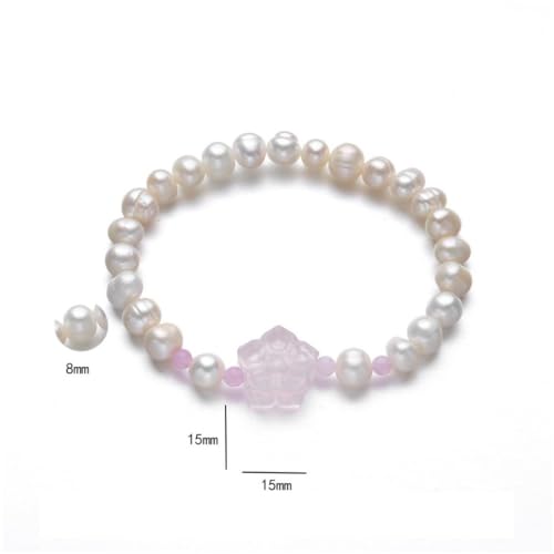 YAIEWNE Rosa Pfirsichblüten Achat Perlen Anhänger Armreif Retro Kristall Mode Armband, Verstellbare Perlen Manschette Damen Schmuck Festival Geschenk Freundschaft von YAIEWNE