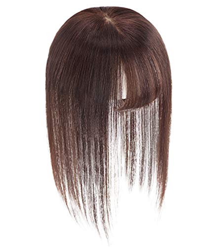 100 % Echthaar-Topper, für dünner werdendes Haar, mit Pony, Clip-in-Perücke, Haarteile für Damen, kahler Punkt, 25,4 cm, Dunkelbraun von YAIRYANGTZE