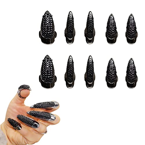 10 Stück Halloween Kostüm Krallen Fake Nägel Ring Set Gothic Punk 3 Größen Kristall volle Finger Ringe Paved Pfote Bend Fingerspitze Fingernagel Kralle Mädchen Frauen Männer Ring 10 Stück Halloween Kostüm Krallen Fake Nägel Ring Set Gothic Punk 3 Größen Kristall volle Finger Ringe Paved Pfote Bend Fingerspitze Fingernagel Kralle Mädchen Frauen Männer Ring von YAIYEFU