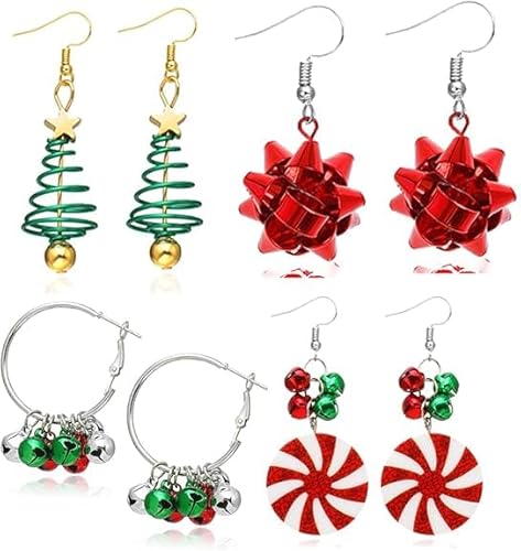 Ohrringe Weihnachten, 4 Paar Weihnachtsohrringe Damen, Weihnachts Ohrringe Kinder, Kreativ Weihnachten Ohrringe Weihnachtsbaum, Ohrstecker Weihnachten Baumeln Ohrringe Set für Damen Mädchen Ohrringe Weihnachten, 4 Paar Weihnachtsohrringe Damen, Weihnachts Ohrringe Kinder, Kreativ Weihnachten Ohrringe Weihnachtsbaum, Ohrstecker Weihnachten Baumeln Ohrringe Set für Damen Mädchen von YAJIMAOY