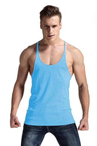 YAKER Herren Fitness Gym Tank Top Singlet Bodybuilding Stringers ärmelloses Muskelshirt, himmelblau, Klein YAKER Herren Fitness Gym Tank Top Singlet Bodybuilding Stringers ärmelloses Muskelshirt, himmelblau, Klein von YAKER