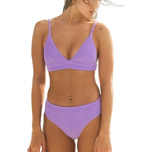 YAKISWIIM Lila Damen-Bikini-Sets, zweiteilig, V-Ausschnitt, Bauchkontrolle, Cheeky Bottom, Bademode, L von YAKISWIIM
