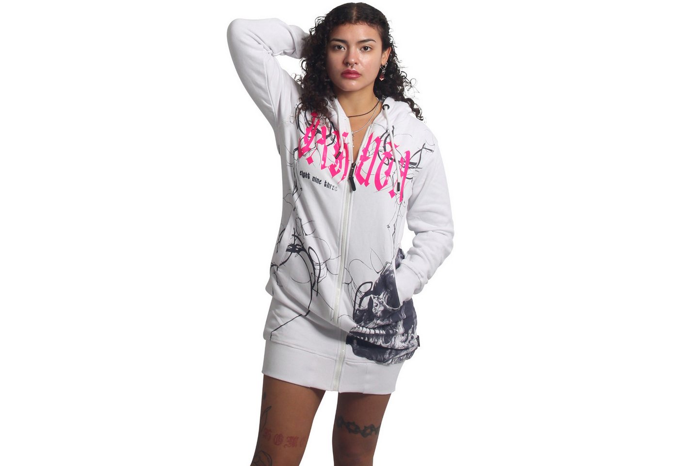 YAKUZA Kapuzensweatjacke Pareidolia mit lässigen, langen Schnitt von YAKUZA