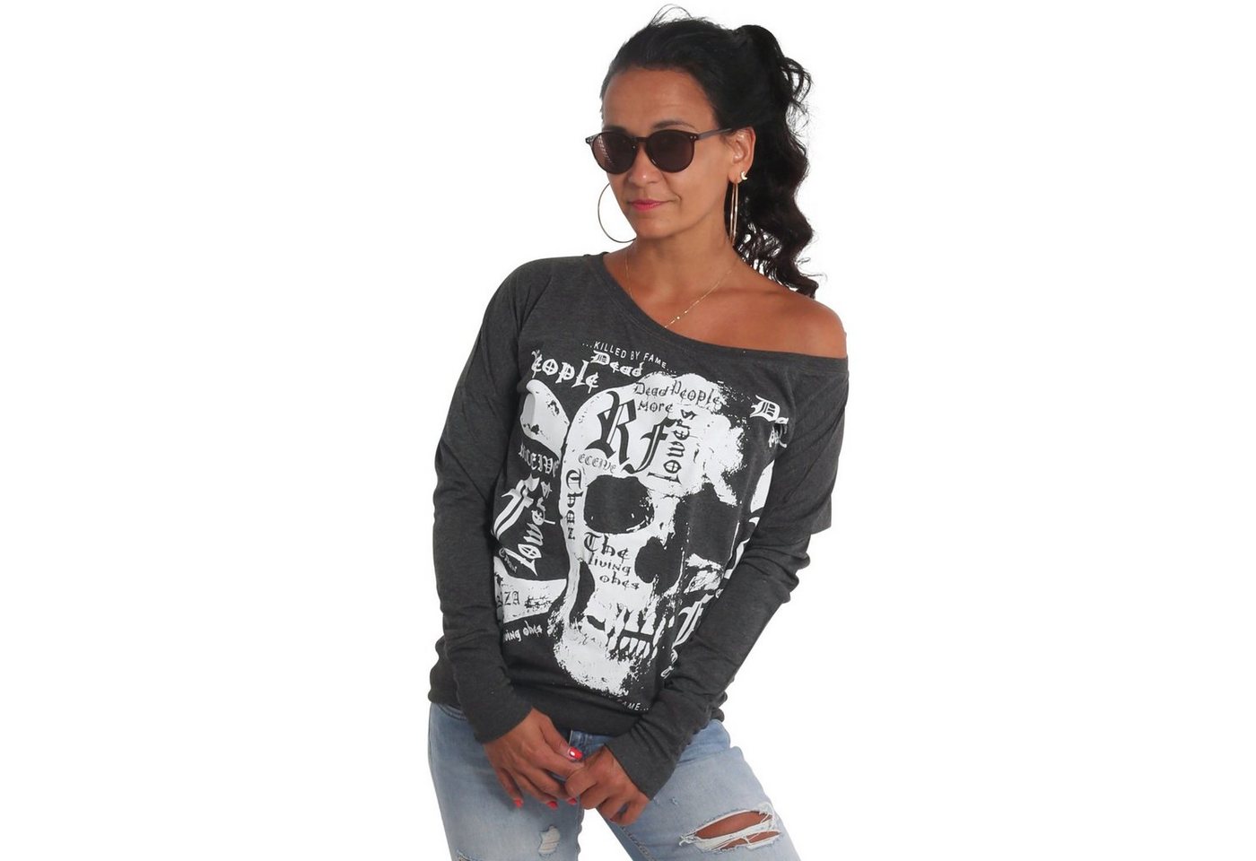 YAKUZA Langarmshirt Skull Script im Boyfriend Look von YAKUZA