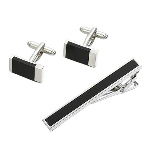 Manschettenknöpfe Krawattenklammer 3er Set Schwarzer Stein Klassischer Verschluss Krawattennadel von YAKXIUE