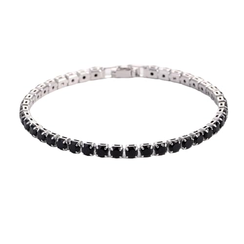 YAKXIUE 1 Pcs Aus 4mm Cubic Frauen Männer Silber Farbe Armband Kette Schmuck(Black) von YAKXIUE