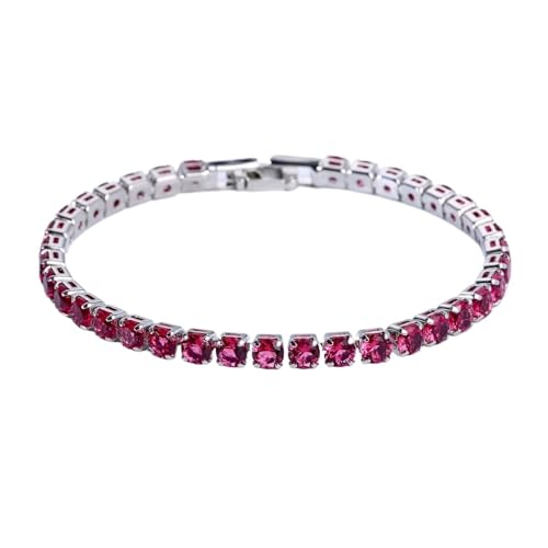 YAKXIUE 1 Pcs Aus 4mm Cubic Frauen Männer Silber Farbe Armband Kette Schmuck(Red) von YAKXIUE