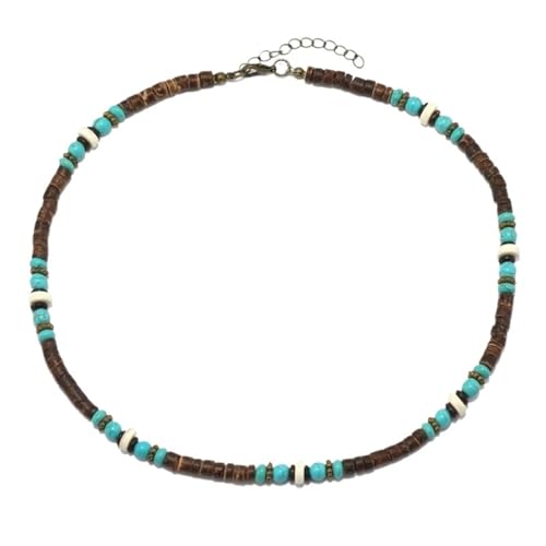 YAKXIUE 1 Pcs Einfache Runde Stein Perlen Coconut Shell Perlen Sommer Strand Halskette Männer Schmuck(Blue) von YAKXIUE