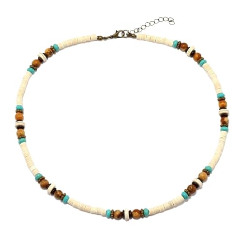 YAKXIUE 1 Pcs Einfache Runde Stein Perlen Coconut Shell Perlen Sommer Strand Halskette Männer Schmuck(White) von YAKXIUE