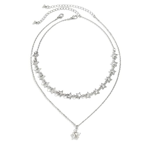 YAKXIUE 1 Pcs Frauen Männer Silber Farbe Metall Link Kette Halsband Hohl Stern Anhänger Halskette von YAKXIUE
