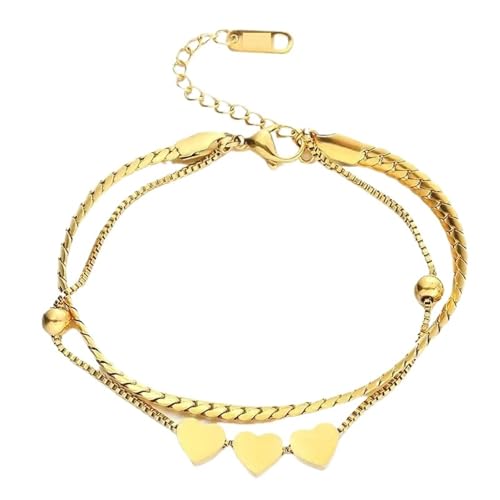 YAKXIUE 1 Pcs Gold Farbe Armbänder for Frauen Doppel Layered Herz Anhänger Armband Schmuck von YAKXIUE
