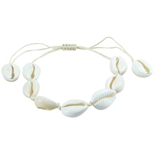 YAKXIUE 1 Pcs Shell Charm Armbänder for Frauen Männer Sommer Sandy Beach Handmade String Seil Ketten Schmuck(White) von YAKXIUE