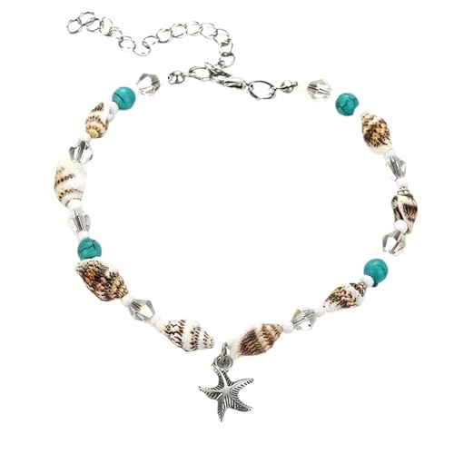 YAKXIUE 1 Pcs Vintage Silber Farbe Perlen Seestern Fußkettchen for Frauen Handgemachte Perlen Armband Sommer Strand Fuß Schmuck von YAKXIUE